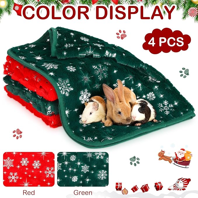 Tudomro 8 Pcs Guinea Pig Blankets Absorbent Washable Animal Fleece Bedding Cage Liners Waterproof Reusable Pet Pee Sleep Mat Pad Cover for Chinchilla Hamster Ferret(Snowflake,16 x 24 Inch)