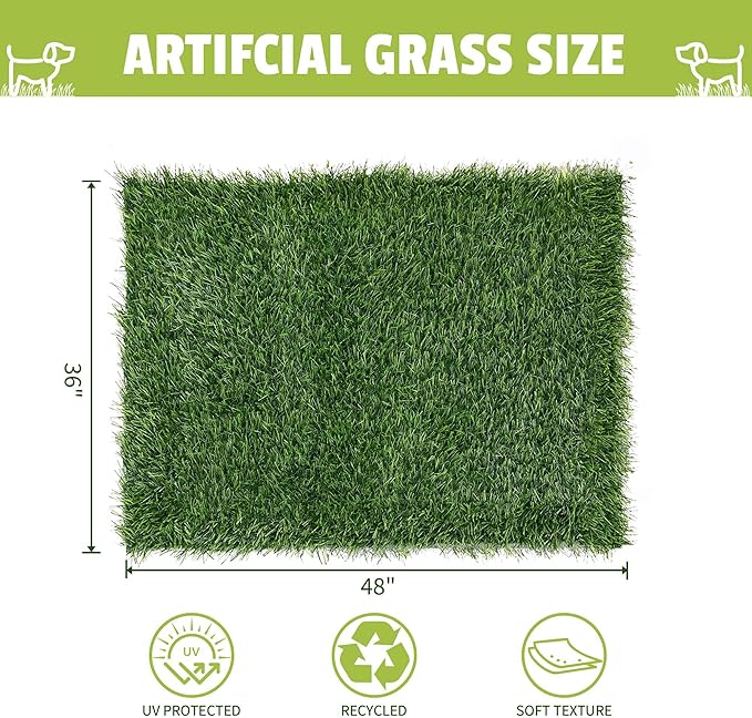 Grass Pad for Dogs, 48" x 36" Artificial Turf for Pets Potty Training, Fake Grass Mat with Drainage Holes, Easy to Clean, Large Turf Rug Outdoor Indoor Use