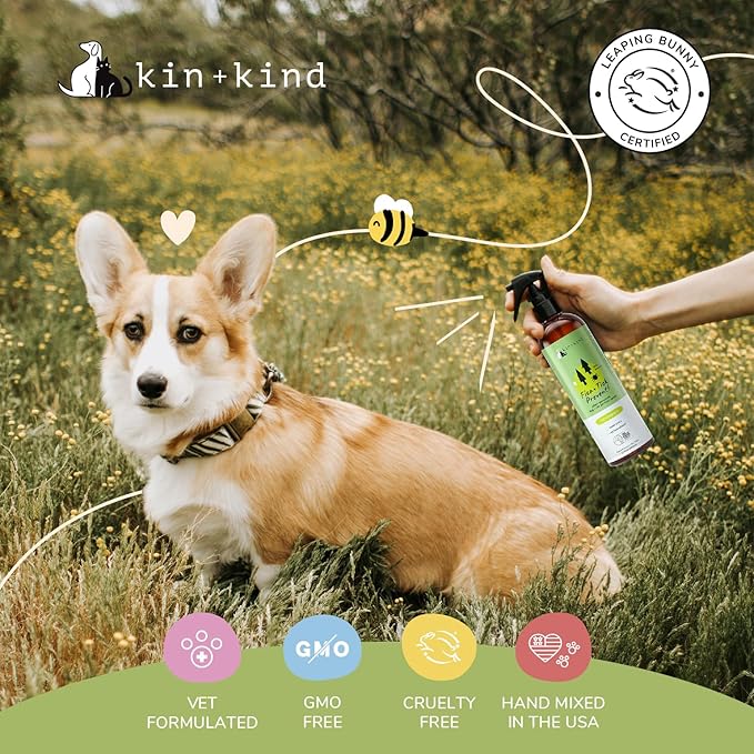 kin+kind Flea and Tick Spray and Shampoo Kit- Shampoo and Spray Set- Shampoo for Dogs, Spray for Dogs- for Tick and Flea Control Shampoo and Repel Spray- Lavender, 12 oz Each