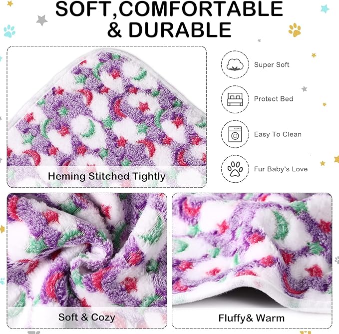 Reginary 4 Pcs Waterproof Guinea Pig Blankets Washable Small Animal Fleece Bedding Guinea Pig Cage Liners Reusable Training Pads Pet Pee Pad Sleep Mat for Hamster(Moon Star Pattern,24 x 16 Inch)