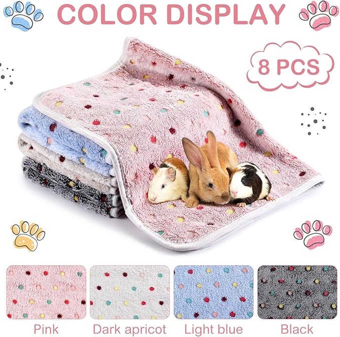 Tudomro 8 Pcs Guinea Pig Blankets Absorbent Washable Animal Fleece Bedding Cage Liners Waterproof Reusable Pet Pee Sleep Mat Pad Cover for Chinchilla Hamster Ferret(Dot,12 x 12 Inch)