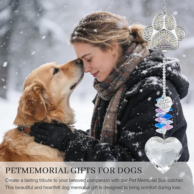 Pet Memorial Suncatcher, Gifts for Loss of Pet Dog, Thoughtful Dogs and Cats Bereavement Remembrance Gifts, Natural Crystal Suncatcher
