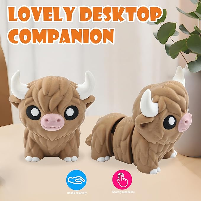 5.5IN 3D Printed Animals for Kids' Room Decor, Adorable 3D Printed Toys for Birthday Gifts and Party Favors, Unique 3D Printed Stuff for Desk Organizers and Creative Collections (Highland Cattle)