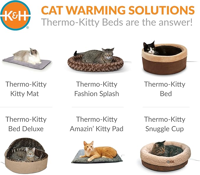 K&H Pet Products Thermo-Kitty Bed Deluxe Heated Cat Bed for Smaller Kitties - Indoor Heated Pet Bed for Dogs & Cats, Covered Cave Pet Tent, Machine Washable, Safety Listed - Small 16in Tan/Leopard