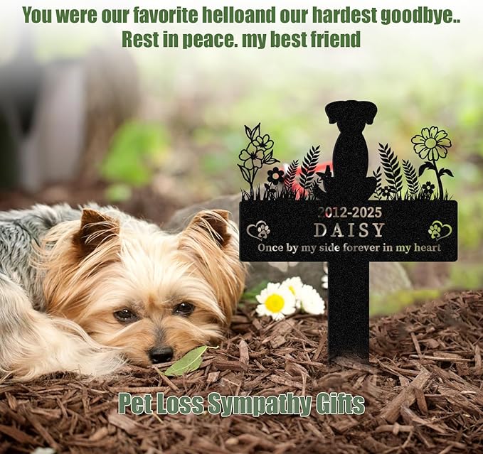 Personalized Pet Grave Markers Dog, Outdoor Waterproof Dog Grave Marker with Custom Name & Years, Metal Pet Headstone Memorial for Dogs, Sympathy Gift for Dog Loss (Style 3)