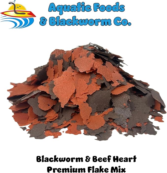 Aquatic Foods Inc. Flakes - 45% California Blackworm & Beef Heart Flake Mix for Discus, Cichlids, Tetras, Guppies, Live Bearers, All Community Tropical Fish - Premium AF Flakes - 2-lbs