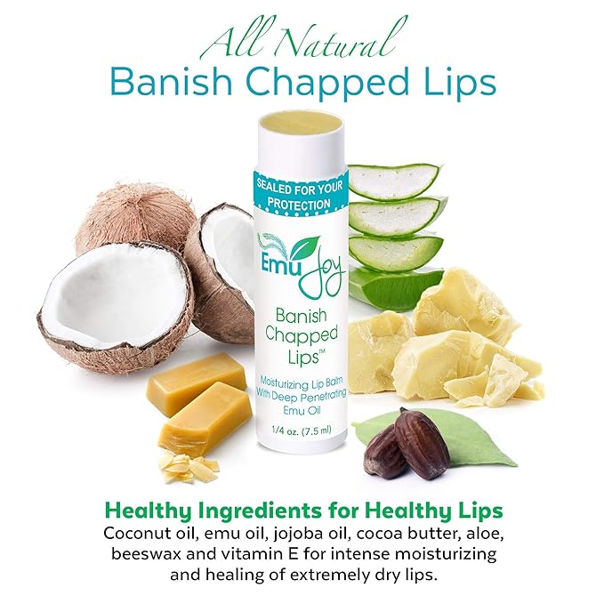 Emu Joy - Natural and Organic Emu Oil Lip Balm Hydrating, Pocket-Size Unflavored & Unscented Lip Balm with Emu Oil - Best for Severely Chapped Lips