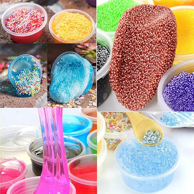 XINGLIAN 400 Pieces 4 oz Clear Small Plastic Containers with Lids for Slime Disposable Foam Ball Storage Leakproof Containers with Lids for DIY Craft Making
