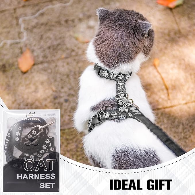 BEAUTYZOO Cat Harness and Leash Set Escape Proof for Walking, Kitten Soft Adjustable Vest Harnesses for Small Medium Large Cats, Easy Control Breathable Plaid Ribbon Nylon for Outdoor Indoor Use