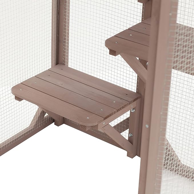 PawHut Outdoor Cat House, Catio Wooden Feral Cat Shelter, Cat Cage with Platforms, Large Enter Door, Weather Protection Asphalt Roof, 71" L, Brown