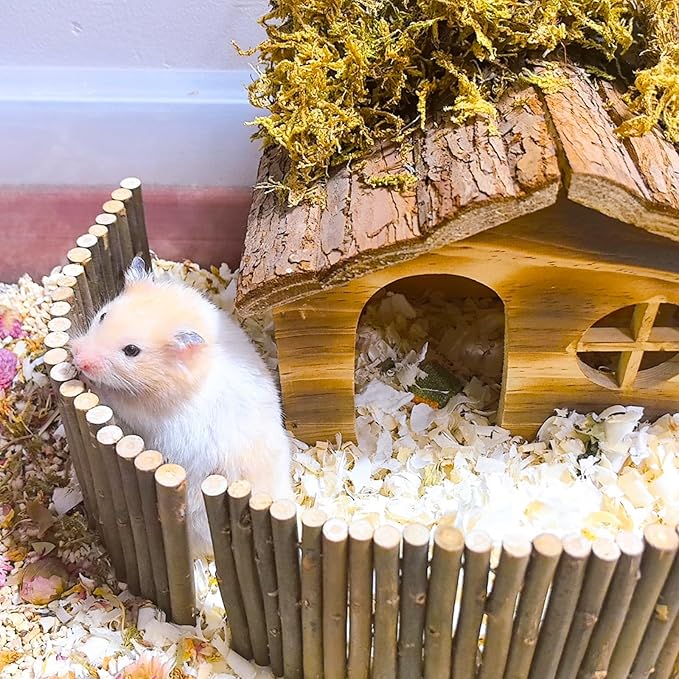 Hamiledyi Hamster Hideout Wooden Hamster House and Bridge with Windows Habitats Decor for Rat Gerbils Mice Playing Hiding