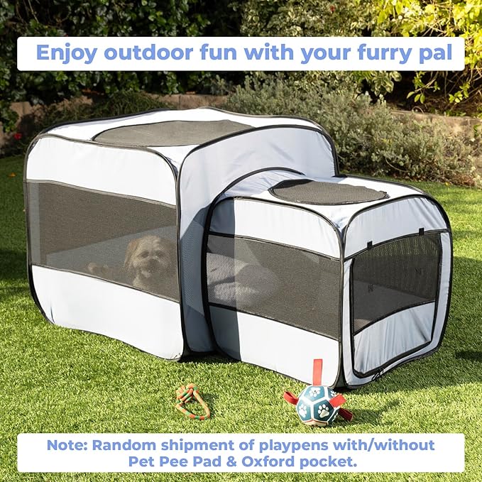 Pop up Portable Cat Playpen 2-in-1 Dog Playpen, No Assembly Need, Pet Cat Dog Tent Crates Kennel Cage, Cats Enclosure for Kitten and Puppy Indoor Outdoor Use(No Divider, Unified Space)