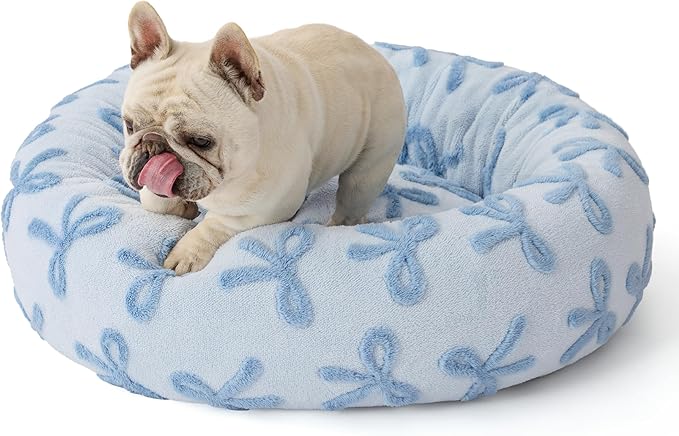 LE SURE Donut Medium Dog Bed - Round Cat Beds for Indoor Cats Calming Christmas Bed Gift for Pets, Cute Modern Beds with Jacquard Shaggy Plush & Anti Slip Bottom, 30 Inch, Ice Melt