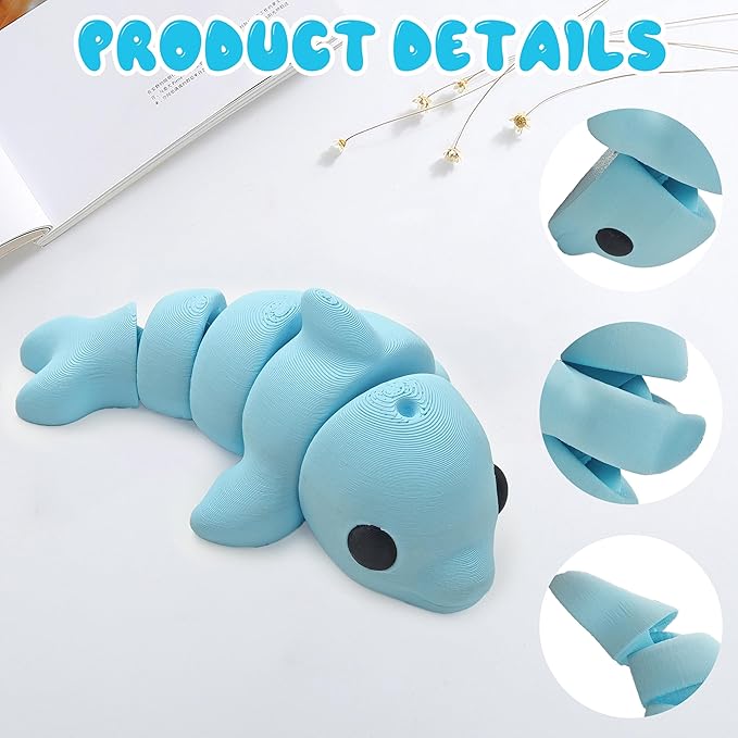 5.5IN 3D Printed Animals for Kids' Room Decor, Adorable 3D Printed Toys for Birthday Gifts and Party Favors, Unique 3D Printed Stuff for Desk Organizers and Creative Collections (Dolphin)