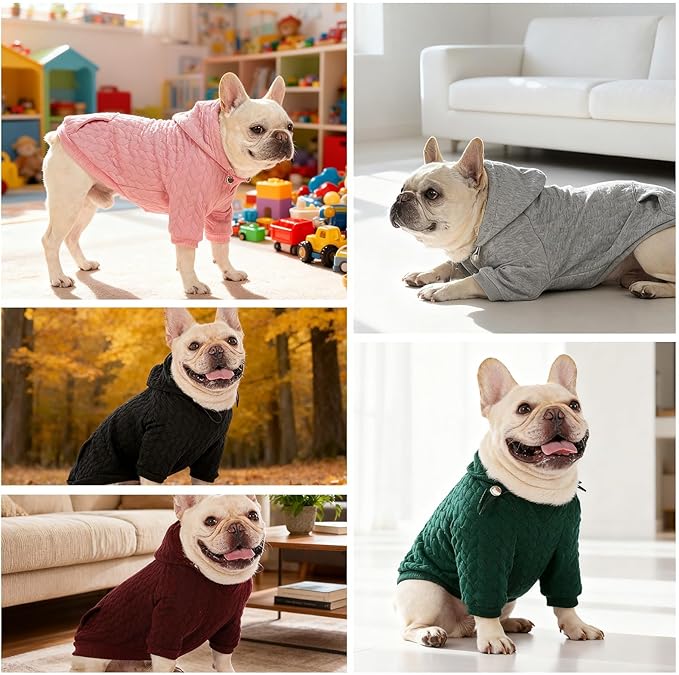 EXPAWLORER Textured Cable Knit Basic Dog Hoodie, Elevated Style Dog Sweater with Leash Hole and Pocket, Soft and Warm Pet Winter Coat, Cold Weather Clothes for Small Medium Large Dogs Cats,Wine Red XS