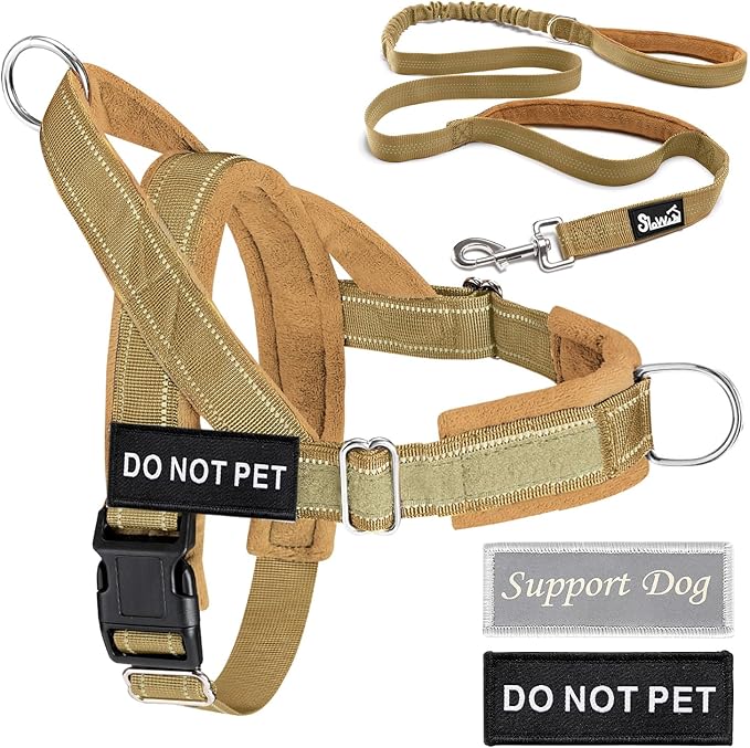 Lukovee No Pull Dog Harness & Leash Set - Heavy Duty Dog Vest Harness with Soft Padded for Medium Large Dogs, Adjustable Reflective Tactical Pet Harness for Easy Walk and Training (XL, Yellow)