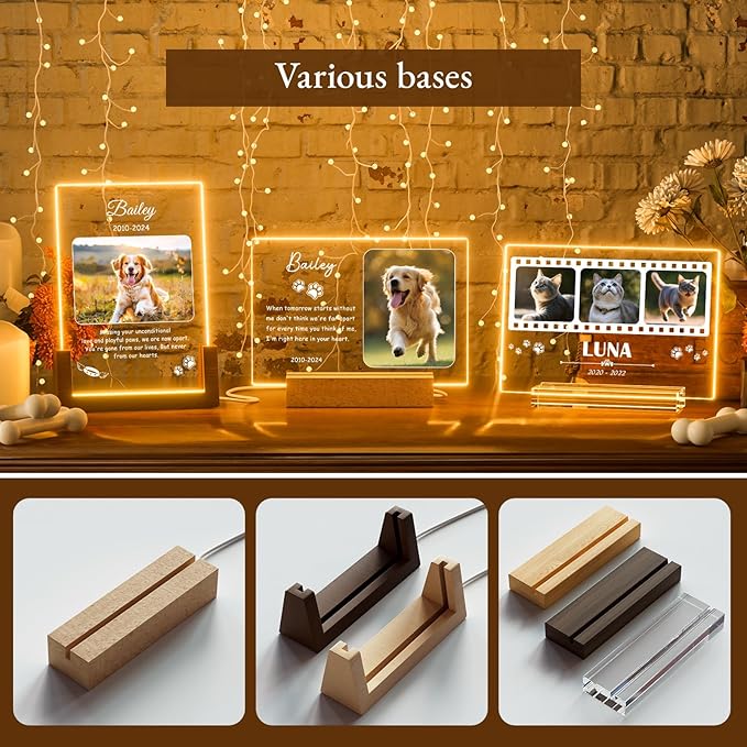 Bemaystar Personalized Pet Memorial Gifts - in Memory of Dog Night Lights, Custom Dog Memorial Gifts for Loss of Dog, Pet Loss Gifts, Memorial Plaques for Dogs, Pet Horizontal Memorial Gifts