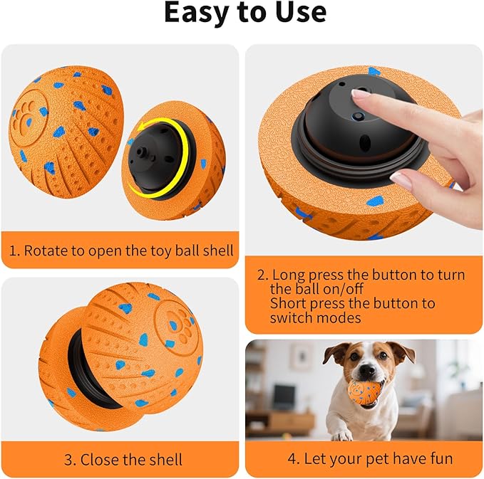 Smart Interactive Dog Toys, Activated Moving, Bouncing, Rotating Ball for Medium/Large Dogs, 2025 E-TPU Material, Motion-Activated Dog Gift to Keep Them Busy, IP54 Waterproof & USB Rechargeable