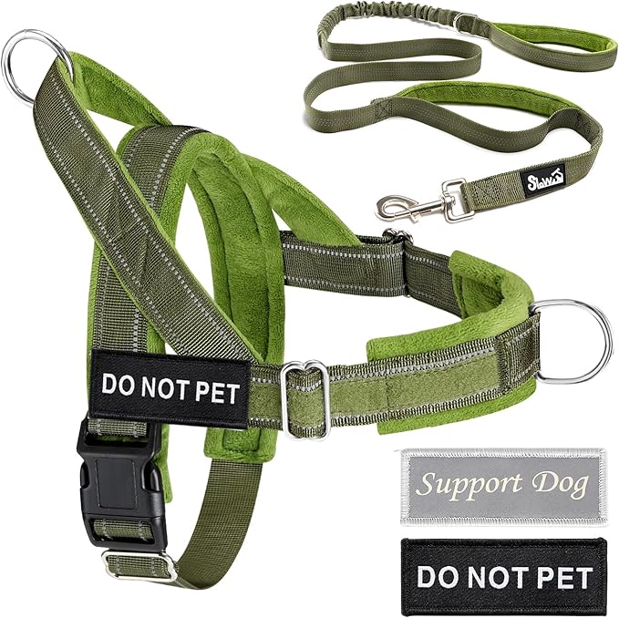 Lukovee No Pull Dog Harness & Leash Set - Heavy Duty Dog Vest Harness with Soft Padded for Medium Large Dogs, Adjustable Reflective Tactical Pet Harness for Easy Walk and Training (L, Green)