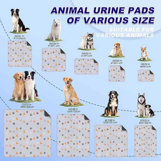 Washable Pee Pads for Dogs, 1 Pack Absorbent Reusable Training Dog Pads Pet Puppy Pads, Non-Slip Potty Pads for Whelping, Playpen, Crate, Bed, Orange, 72"x72"