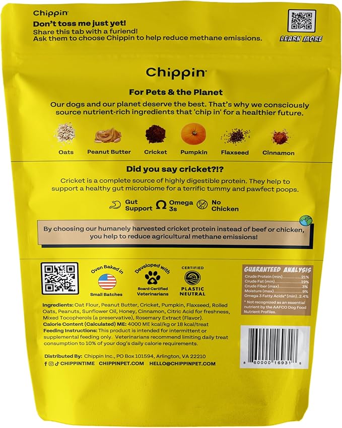 Chippin Chicken-Free, Peanut Butter Dog Treats – Sensitive Stomach & Allergy-Friendly, Puppy Training Treats, Healthy & Natural Christmas Treats for All Dogs, Easy to Digest Cricket Protein