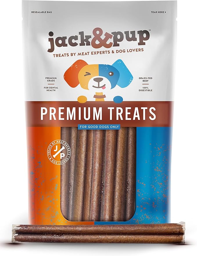 Jack&Pup 6 Inch Bully Sticks for Dogs (5 Pack) Extra Thick Dog Chews Long Lasting, 100% Beef Bully Sticks for Large Dogs