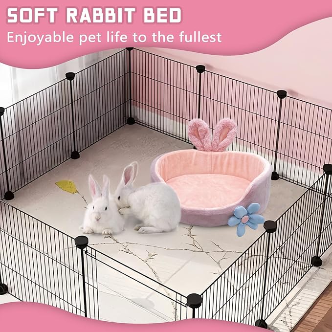 Bunny Bed, Rabbit Beds, Comfortable Guinea Pig Bed with Removable Mat, Washable Rabbit Couch, Suitable for Chinchilla, Hedgehog, Ferret (Pink)