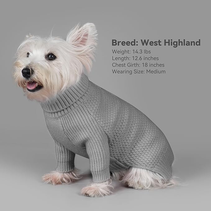 cyeollo Dog Sweater Turtleneck Knitted Sweaters with Long Sleeves Soft Knitwear Warm Dog Clothes for Medium Dogs, Grey XXL