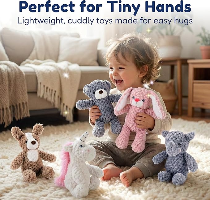 5 Set Animals and Teddy Bears - Plush Toys Bulk - Stuffed Animals for Kids - Baby Shower Small Bear Animal Assortment - Soft Pack of Stuffed Animals for Girls and Boys