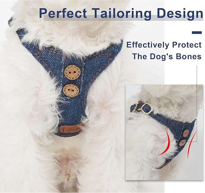 No Pull xs Dog Harness with Multifunction Dog Leash,Soft Adjustable No Choke Escape Proof Pet Harness Vest,Denim Blue,XS