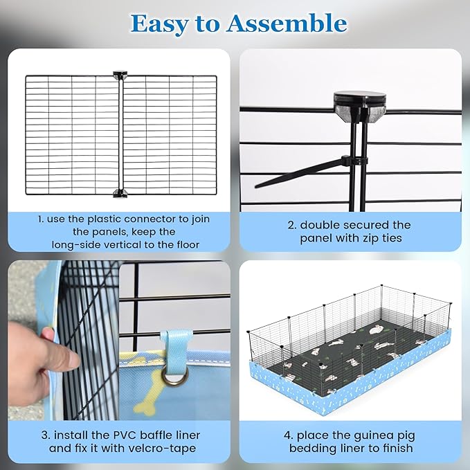Guinea Pig Cages with Tarp and Reusable Bedding Pee Pad Liner, 24" x 48" Large Guinea Pig Playpen C&C Rabbit Bunny Cage Indoor for 2 Small Animal