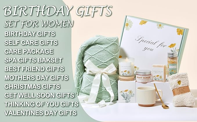 Get Well Soon Gift Basket for Women – Birthday Spa Self Care Care Package, Hug in a Box Gifts for Women, Inspirational New Mom & Best Friend Gifts