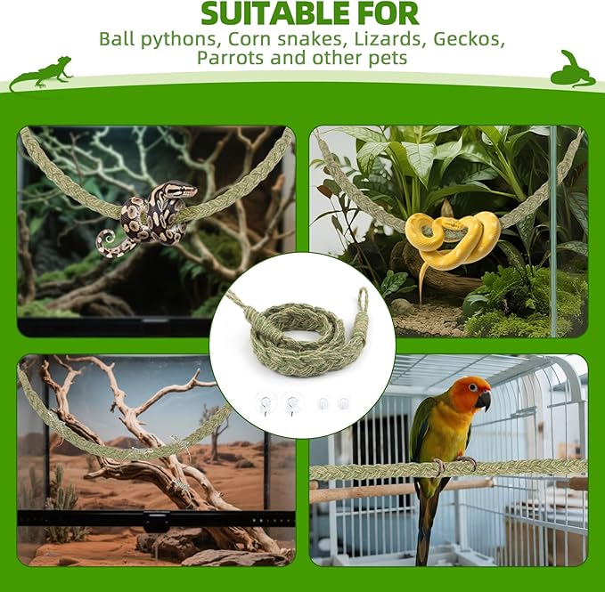 Snake Climbing Rope,Snakes Ladders Toys, Snake Enrichment Supplies, Small Reptile Tank Accessories, Reptile Climbing Toys for Ball Python Corn Hermit Crab Lizards Geckos (Green)