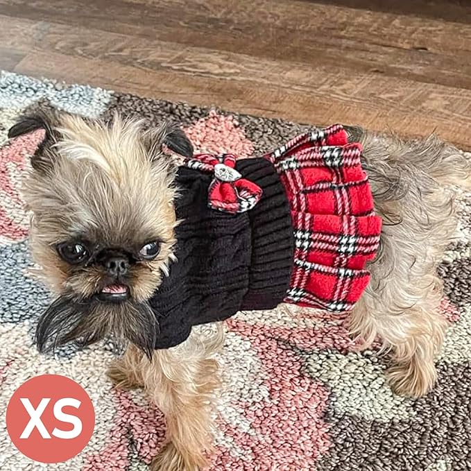 KYEESE Dog Sweater Soft Pullover Pet Coats Comfy Turtleneck Cat Sweaters Warm Puppy Sweater Dress Thick Dogs Clothes with Bowtie Stretchy Knitwear Dog Sweaters for Small Dogs Male, Black, X-Small