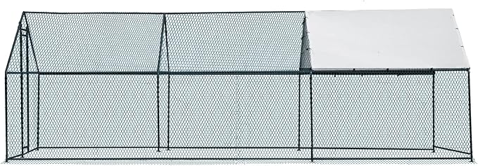 VINGLI Chicken Coop, 19.7x9.8x6.5 ft Large Metal Poultry Cage for Chicken Run, Walk-in Chicken Pen with Waterproof & Anti-UV Cover for Yard Outdoor (Black-Spire Roof)