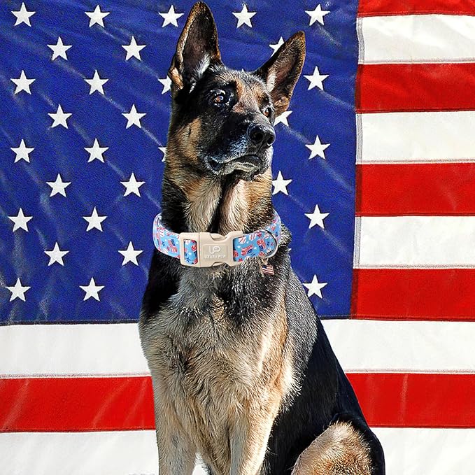 4th of July Dog Collar–American Flag Dog Collars,Patriotic Stars & Baseball Pet Collar with Quick Release,Adjustable for Small/Medium Dogs