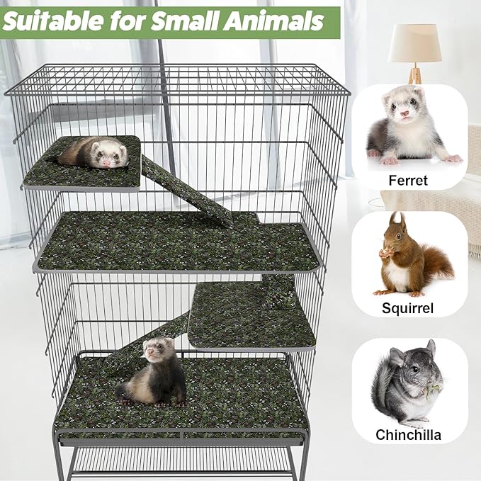 Bienbee Ferret Cage Liner Set, Waterproof Ferrets Cage Accessories for Small Animals Rats Chinchillas Hedgehogs Ferrets(Deep Green, Double Unit Combo)