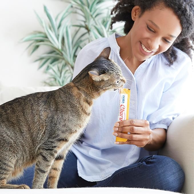 INABA Churu Cat Treats, Grain-Free, Lickable, Squeezable Creamy Purée Cat Treat/Topper with Vitamin E & Taurine, 0.5 Ounces Each Tube, 10 Tubes Total/Two Flavors, Chicken Variety