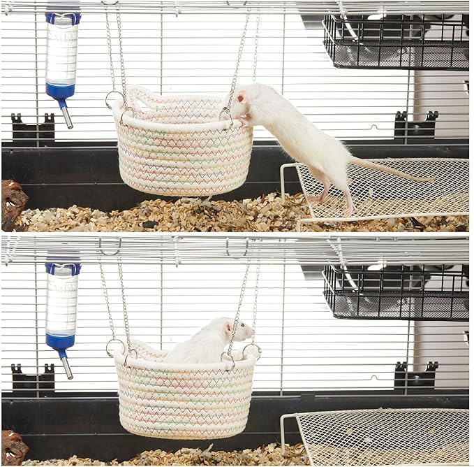 JWShang X-Large Small Animal Hammock - Chew Proof, Hanging Rat Bed Basket, Durable Cage Accessory With Sturdy Chains, Snuggling Sleeping Nest for Small Animals, Sugar Glider