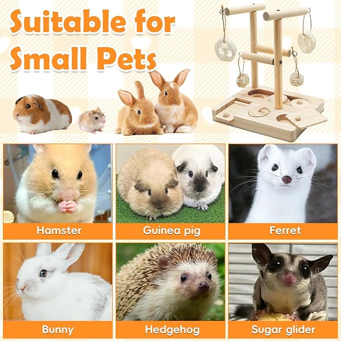 PINVNBY Guinea Pig Foraging Toys with Shelf Hamsters Interactive Enrichment Toys Bunny Wooden Puzzle Snuffle Toy Small Animals Treats Dispenser for Rabbit Chinchillas Rats and Gerbils