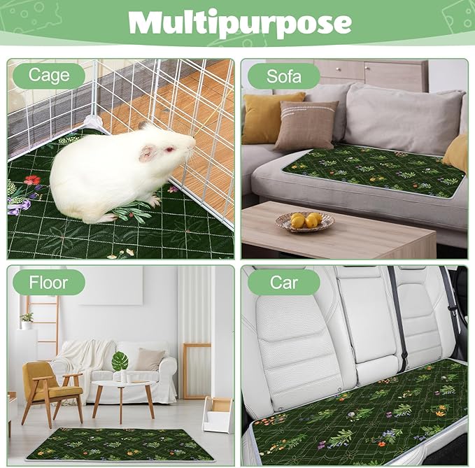 2 Pack Guinea Pig Bedding, Washable Guinea Pig Cage Liner Reusable Guinea Pig Mat Waterproof Guinea Pig Bedding for Cage, Super Absorbant Guinea Pig Pee Pads for Small Animals Hamster Rabbit Squirrel