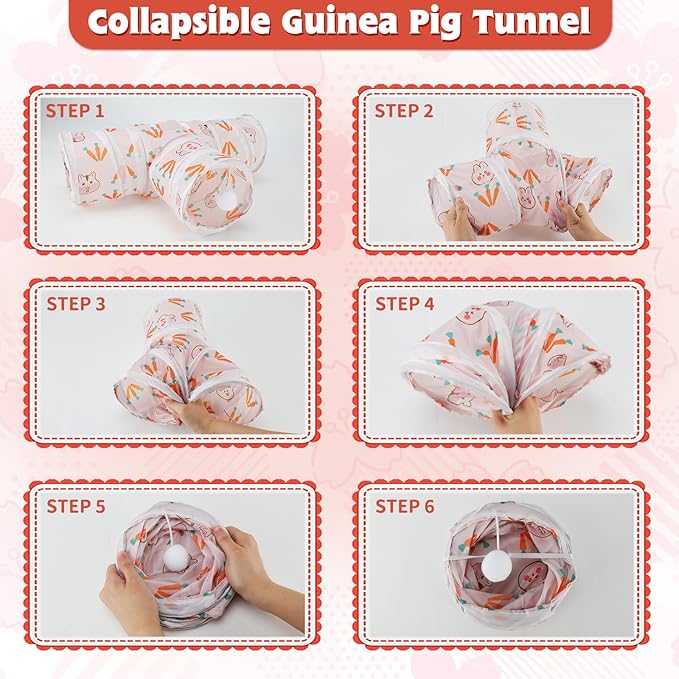 YUEPET 5.9" Guinea Pig Tunnels & Tubes Collapsible Pet 3 Way Play Tunnel Toys Small Animal Hideout Hideaway for Guinea Pig Chinchilla Ferret Hamster Rat(White)