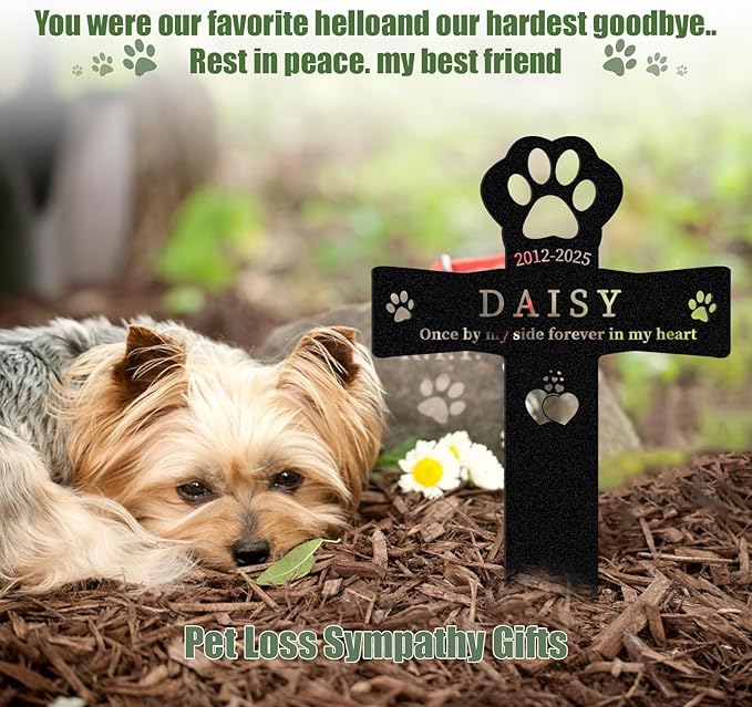 Personalized Pet Grave Markers Dog, Outdoor Waterproof Dog Grave Marker with Custom Name & Years, Metal Pet Headstone Memorial for Dogs, Sympathy Gift for Dog Loss (Style 1)
