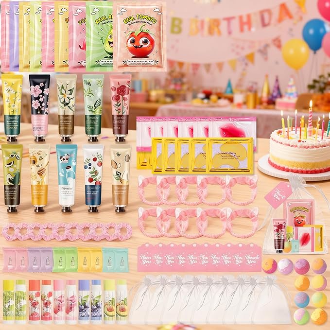 110PCS Spa Party Supplies for Girls,Spa Party Favors Include Lip Mask,Foot Bath Bombs,Face Masks,Lip Mask Skin Care Kit,Mothers Day Gifts,Bulk Gifts,Birthday Sleepover Party Supplies for Women