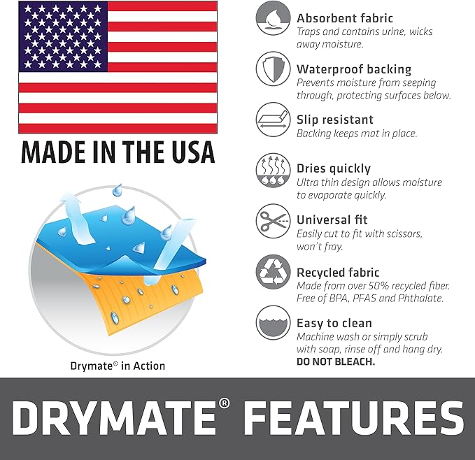 Drymate Jumbo Dog Playpen Mat (60x74), Super Absorbent, Waterproof, Slip-Resistant, Machine Washable, Reusable Puppy Pad for Training, Whelping, Housebreaking, Incontinence, Crate, Kennel (USA Made)