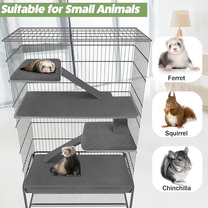 Bienbee Ferret Cage Liner Set, Waterproof Ferrets Cage Accessories for Small Animals Rats Chinchillas Hedgehogs Ferrets(Gray, Double Unit Combo)