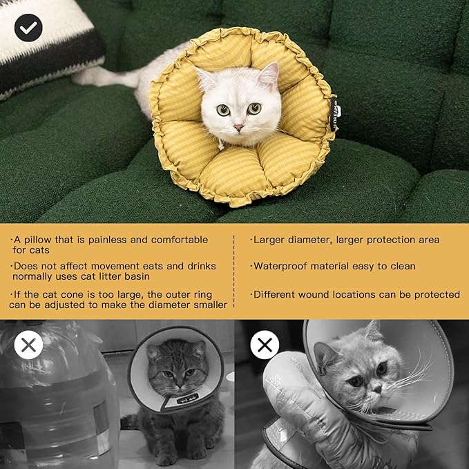 H HIDREAM Soft Cat Cone Collar, Cute Adjustable Cat Recovery Collar,Elizabethan e Collar That can Protect Head and Foot Wounds,Daisy Yellow All-Season Style