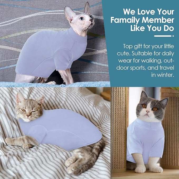 SUNFURA Turtleneck Sweater for Cat, Sphynx Cats Shirt Hairless Cat Sweaters with Sleeves, Warm and Soft Kitten Pullover Fleece Winter Pajamas Jumpsuit for Puppy Cats, Blue XL