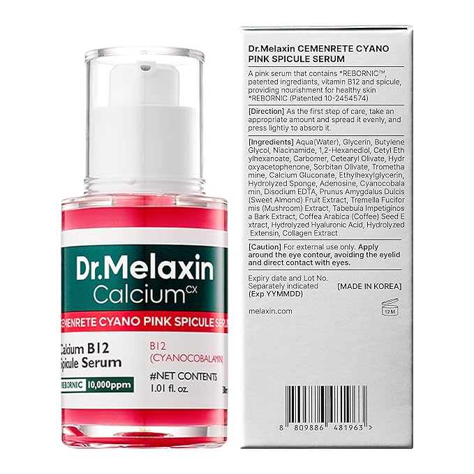 Dr.Melaxin Cemenrete Cyano Pink Spicule Serum with Calcium, korean skin care pore tightening refines spicule microneedling serum 1.01 fl. oz.