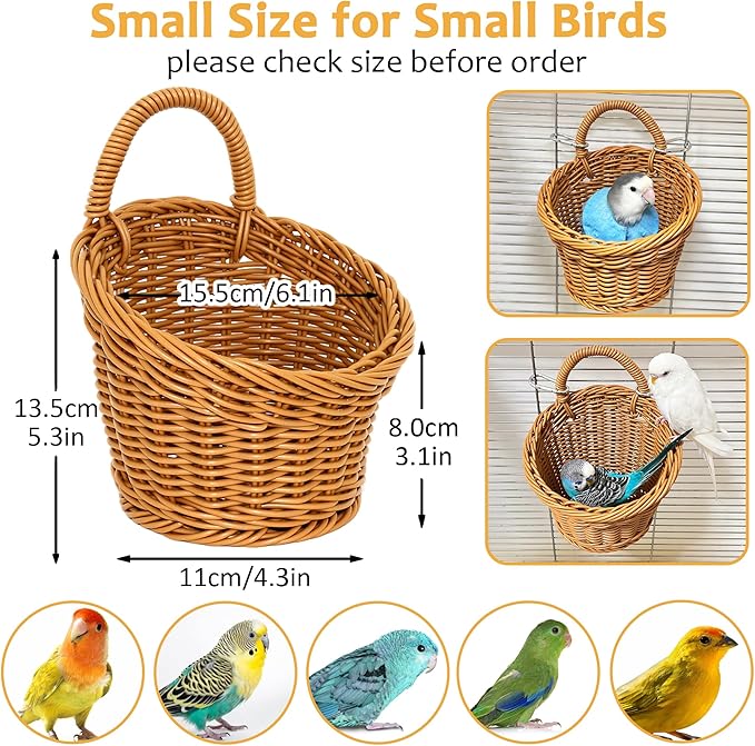 Handwoven Bird Bed for Cage, Chew Resistant Parakeet Nest with Sturdy Hooks, Non Collapse Tight Weave Parrot Bed Nest, Washable Hanging Small Bird Hammock for Budgie Lovebird Canary